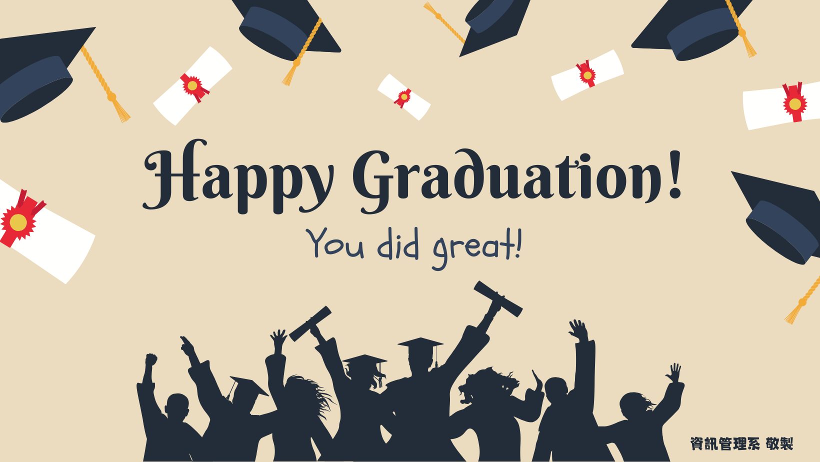 Dark Blue And Beige Illustrated Happy Graduation Day Greeting Facebook Cover 3